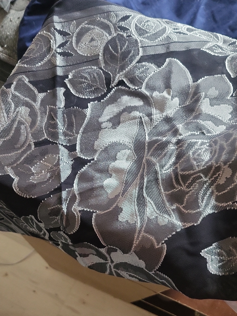 Black & Silver Floral Silk Women's Scarf